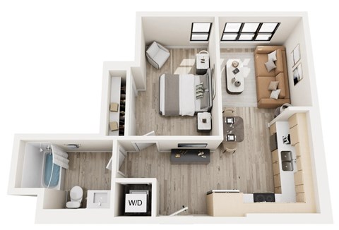 Floor plan for 1 bed, 1 bath, 525 sqft